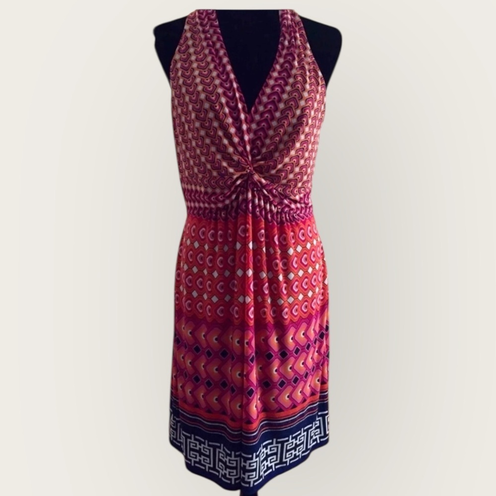 🧡 Laundry by Shelli Segal Geometric Halter Dress | Size 12 | Twist Front